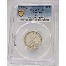 AUSTRALIA 1921 . ONE 1 SHILLING . STAR . PCGS AU50